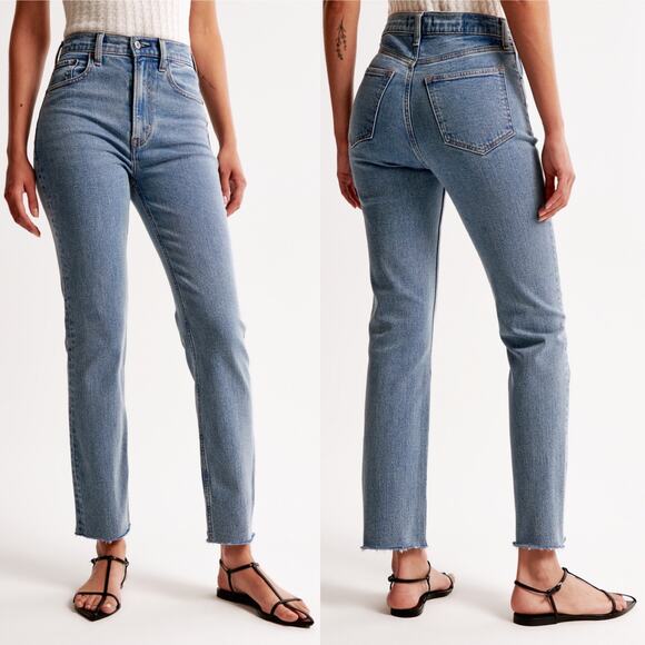 Abercrombie & Fitch Ultra High Rise Ankle Straight Jean size 27 Raw Hem - Picture 15 of 16